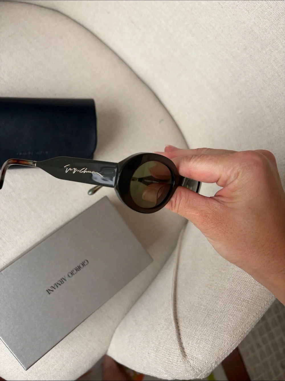 Giorgio Armani Dark Green Cat-Eye Sunglasses with Black Case